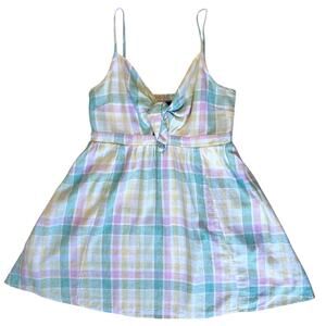 NEW Babydoll Linen Dress Large Pastel Plaid Smock Coquette Prairie Cottage READ